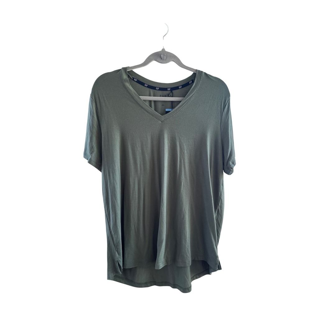 GAP Womens Olive Green V-Neck Tee Short Sleeve Rayon Spandex Shirt GP007932‎ L